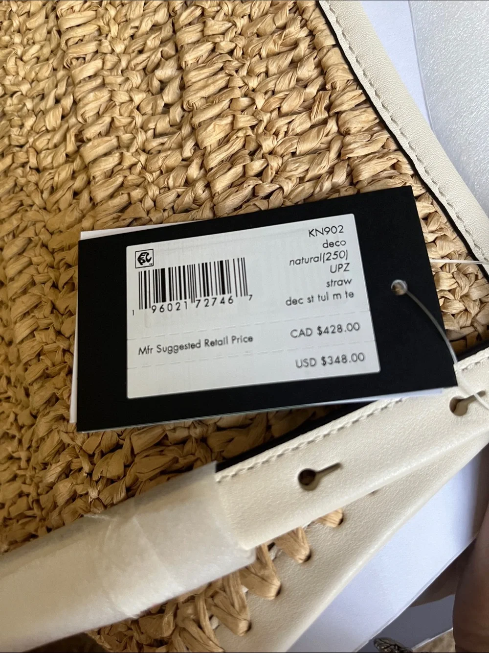 kate spade Natural Straw Tote with White Trim NWT